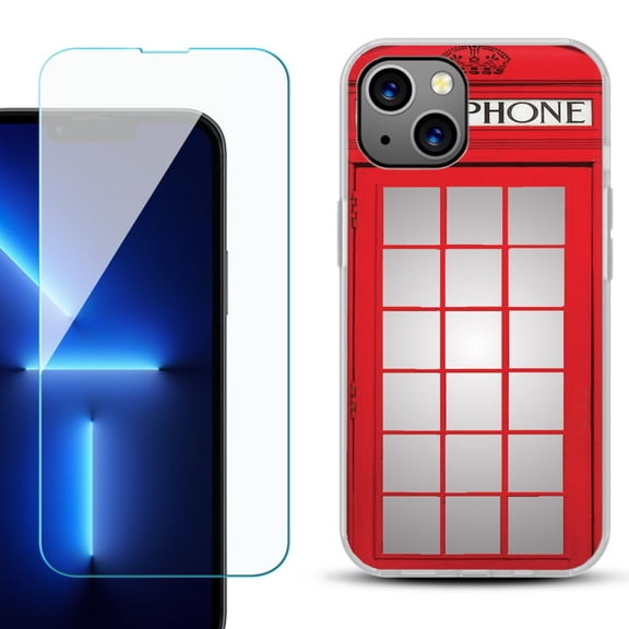 Slim-Fit Gel TPU Phone Case for iPhone 14, with Tempered Glass Screen Protector, by OneToughShield ® - Phone Booth Red