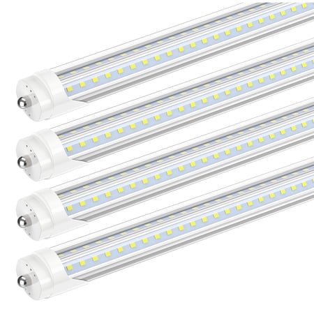 CNSUNWAY Single Pin Fa8 T8 LED Tube 8ft Light Bulbs V shape 90W 6000K Cool 10800LM Ballast Bypass CLear Cover ETL Listed 4-Pack