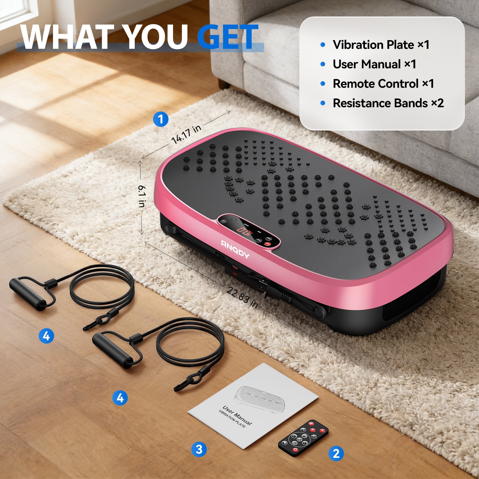 Anqdy Vibrating Platform Exercise Machines Magnetic Acupoints Full Body with LCD Display Pink 1-Count