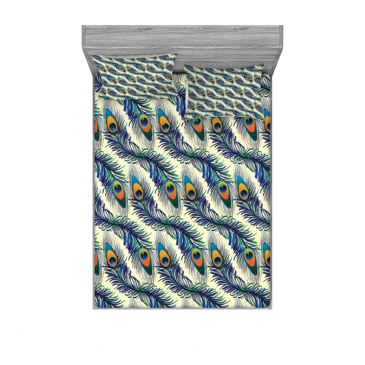 Peacock Bedding Set with Sheet & Covers, Exotic Peacock Feathers