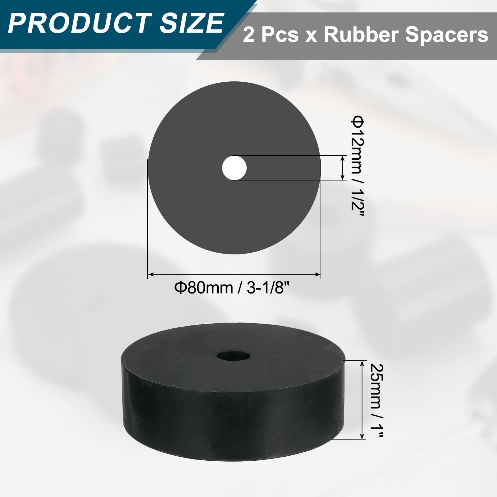2Pack Thick Rubber Spacer, 3-1/8 Inch OD x 1/2 Inch ID x 1 Inch Thickness