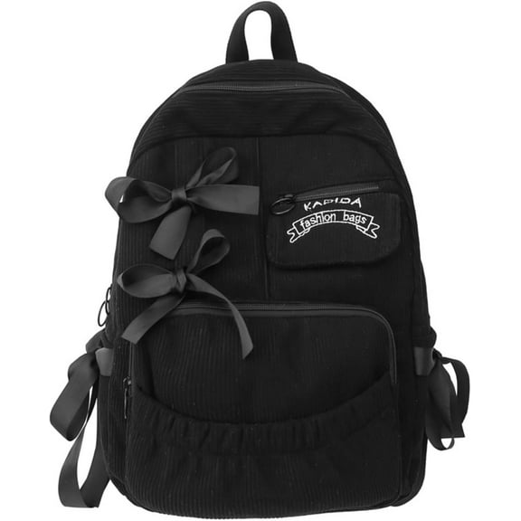 Cute Coquette Corduroy Backpack Bow Tie Large Korean Travel Book Bag College Aesthetic Preppy Daypack for Women (Gray)