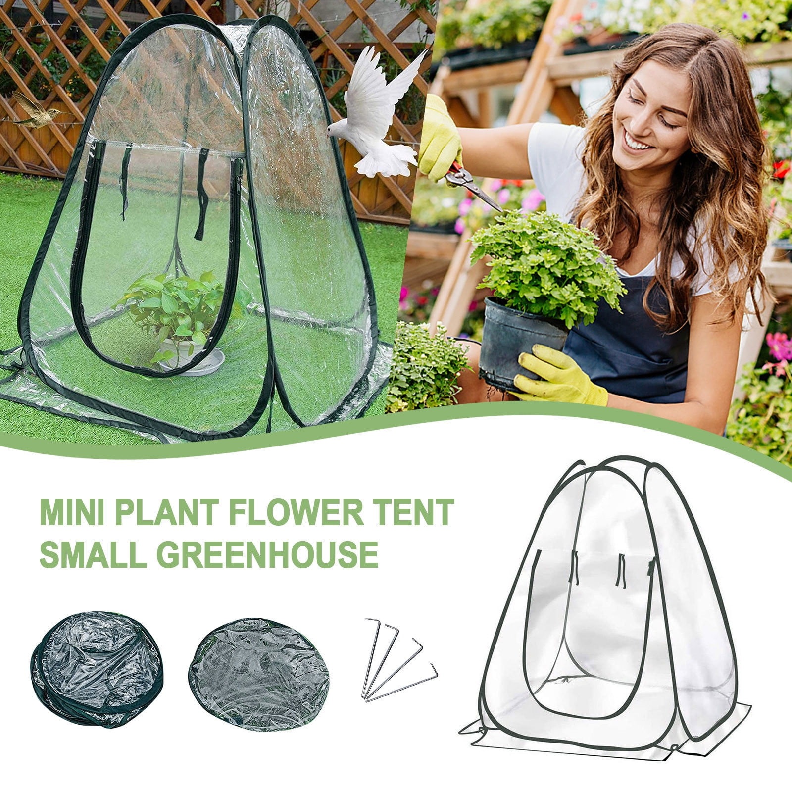 SIYTUAU Pop Up Greenhouse Overwintering Tent Mini For Plant Protection Winter 70X70X80Cm Green Oxford Pvc Build Green