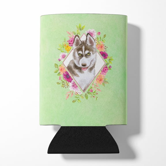 Carolines Treasures CK4312CC Siberian Husky Design2 Green Flowers Can or Bottle Hugger Can Hugger multicolor
