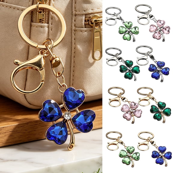 SmartBy Keychain Pendant Sparkling Rhinestones Four-Leaf Clover Design Key Chain with Lobster Clasp Easy to Hang Key Holder Backpack Car Accessory