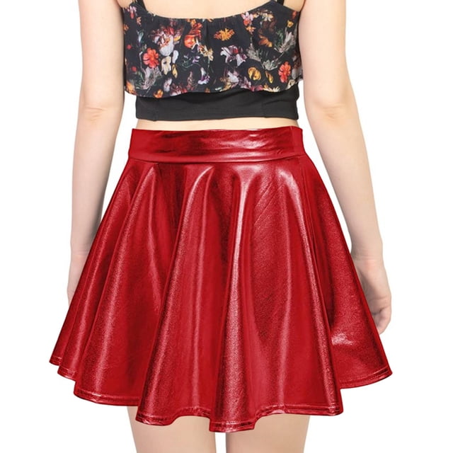 plisada de línea a, accesorios de vestuario versátiles, plisada ligera y cómoda para vestido corto para dama, regalo de fiesta, cóctel Rojo Medio Yinane Falda plisada metalizada