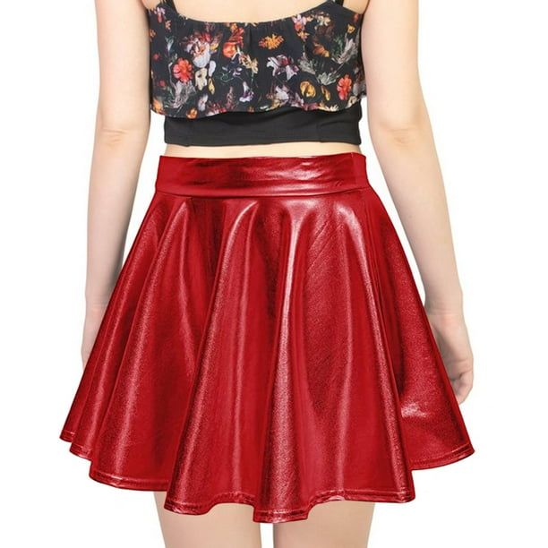 plisada de moda, vestido corto ligero, accesorios de vestuario, mini cómoda de línea a para mujer para fiesta en la calle, regalo de Rojo XL Fernando Falda plisada metalizada