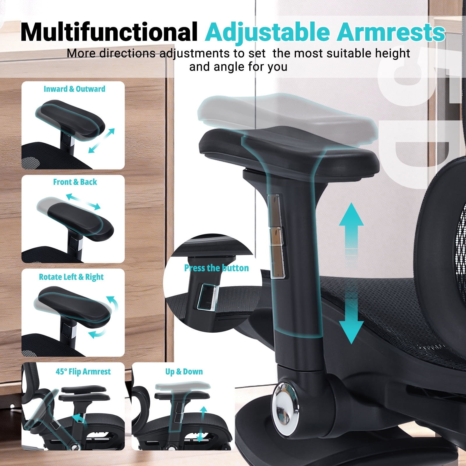400lbs Ergonomic Office chair with Footrest, High-Back Mesh Desk chair with Adjustable Lumbar Support & Headrest & Armrest, Comfy Computer Gaming chair with Heavy Duty Base for Work, Home & Gaming