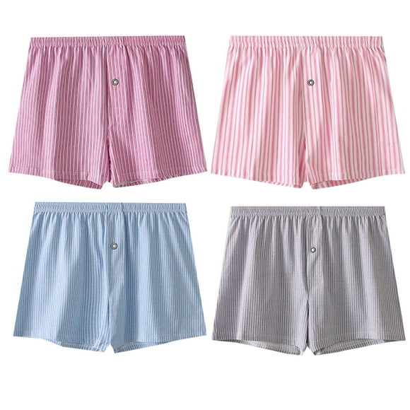 Plebaso Men's Striped Cotton Underwear Breathable Boxers Loungewear Mens Comfort Boxer Shorts 2-4 Pack