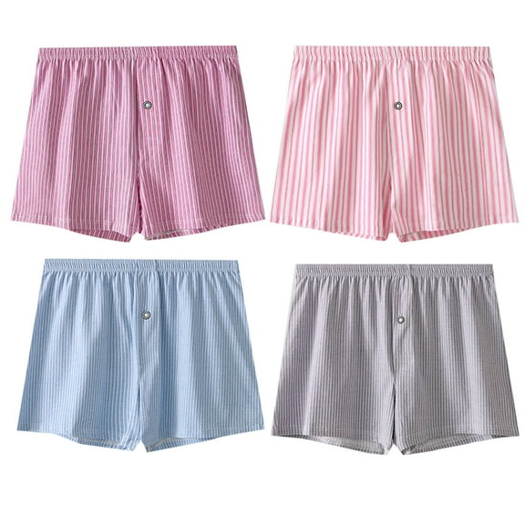 LYEAA Mens Cotton Boxers 4-Pack Soft Breathable Trunks Striped Plus Loose Comfortable Athletic Underpants Elastic Waistband Fashion Underwear with Button Fly Multicolor M