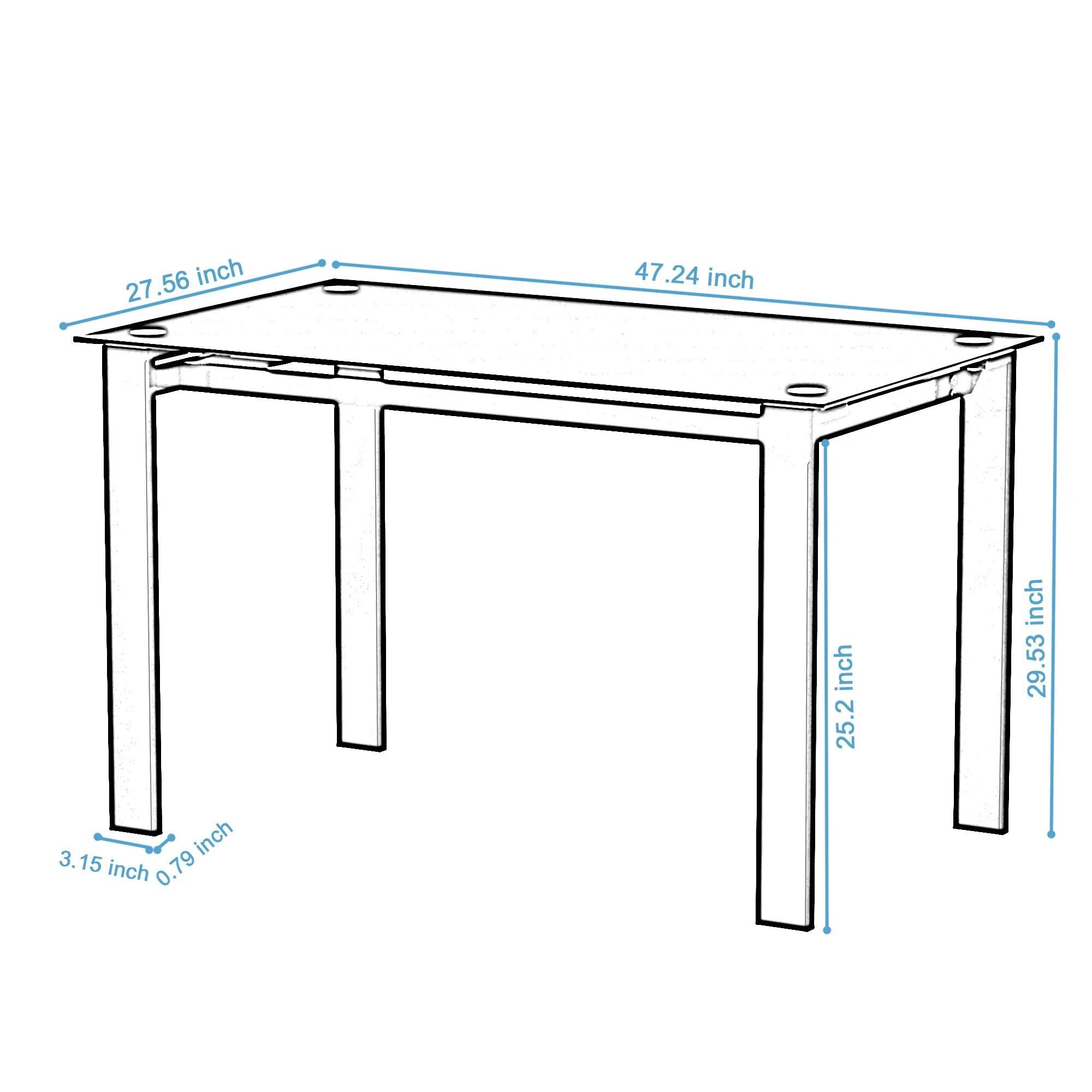 Euroco 47.24" Glass Dining Table for 4,Rectangular Kitchen Glass Table with Metal Legs for Kitchen Living Room
