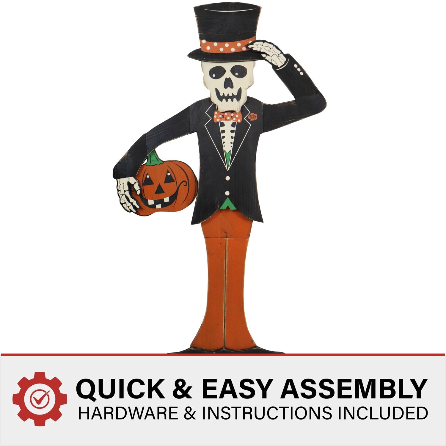 Haunted Hill Farm 3.8 ft Skeleton Wooden Halloween Sign, HHWOODSKL-0BL