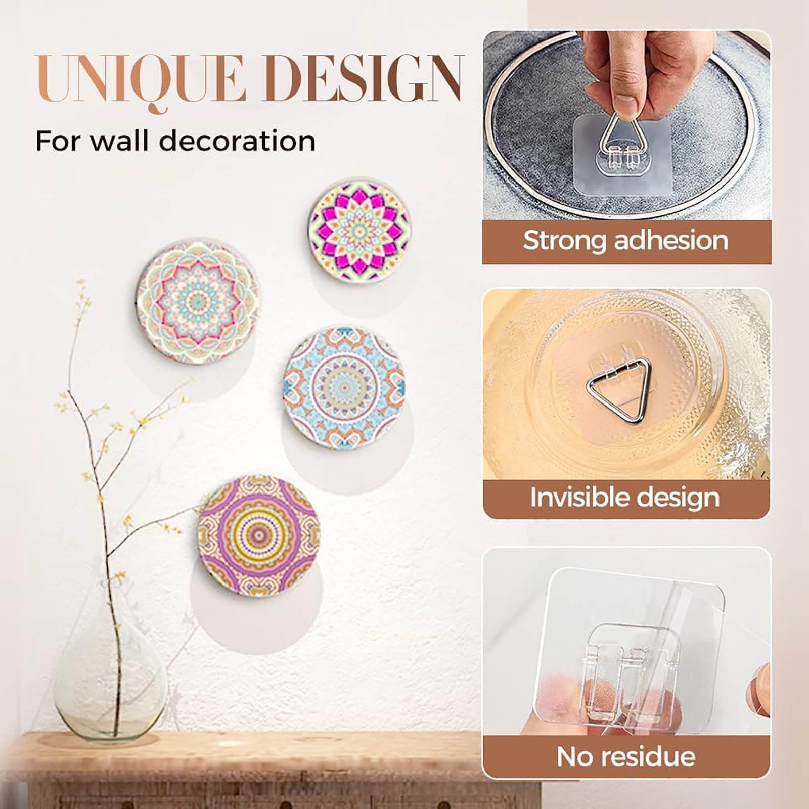 20PCS Invisible Adhesive Picture Hangers No Nail Wall Hooks for Frames,Artwork Decorative Plates Strong Hanging Hooks for Photos, Paintings Panels Damage-Free Minimalist Display Solution