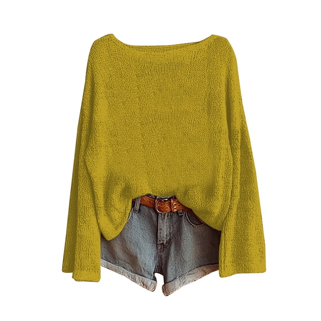 WZXFASHION Chandail Tricoté pour Femmes Mode Manches Longues Col Rond Blouse Hiver Chaud Couche Haut Quotidien Sortie Chemises jusqu'à 50 % de Rabais Chandail à Capuchon Court à Fermeture Éclair