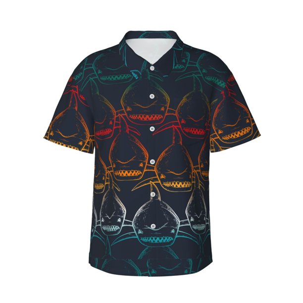 Fotbe Cartoon Sharks Camisa Hawaiana para Hombre Unisex – Camisa Casual de Verano con Botones de Manga Corta de Algodón y Lino,X-Large