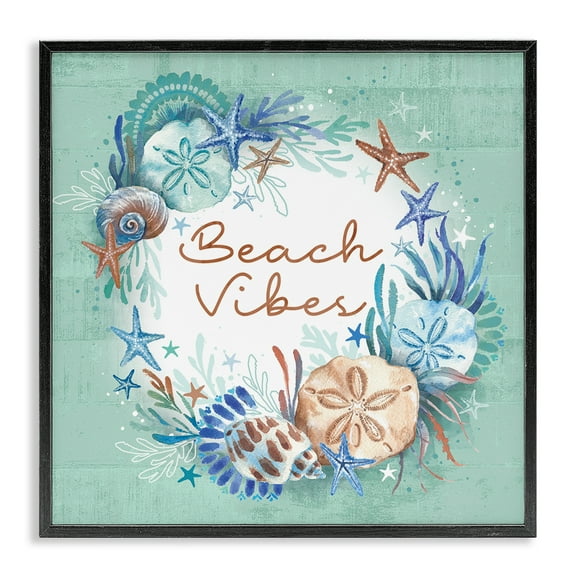 Stupell Industries Beach Vibes & Seashells Coastal Painting Black Framed Art Print Wall Art, 12 x 12