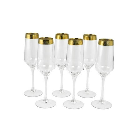 

Three Star Import & Export GS7124 8.5 in. Flute Glass with Greek Key Design Set 6 Piece