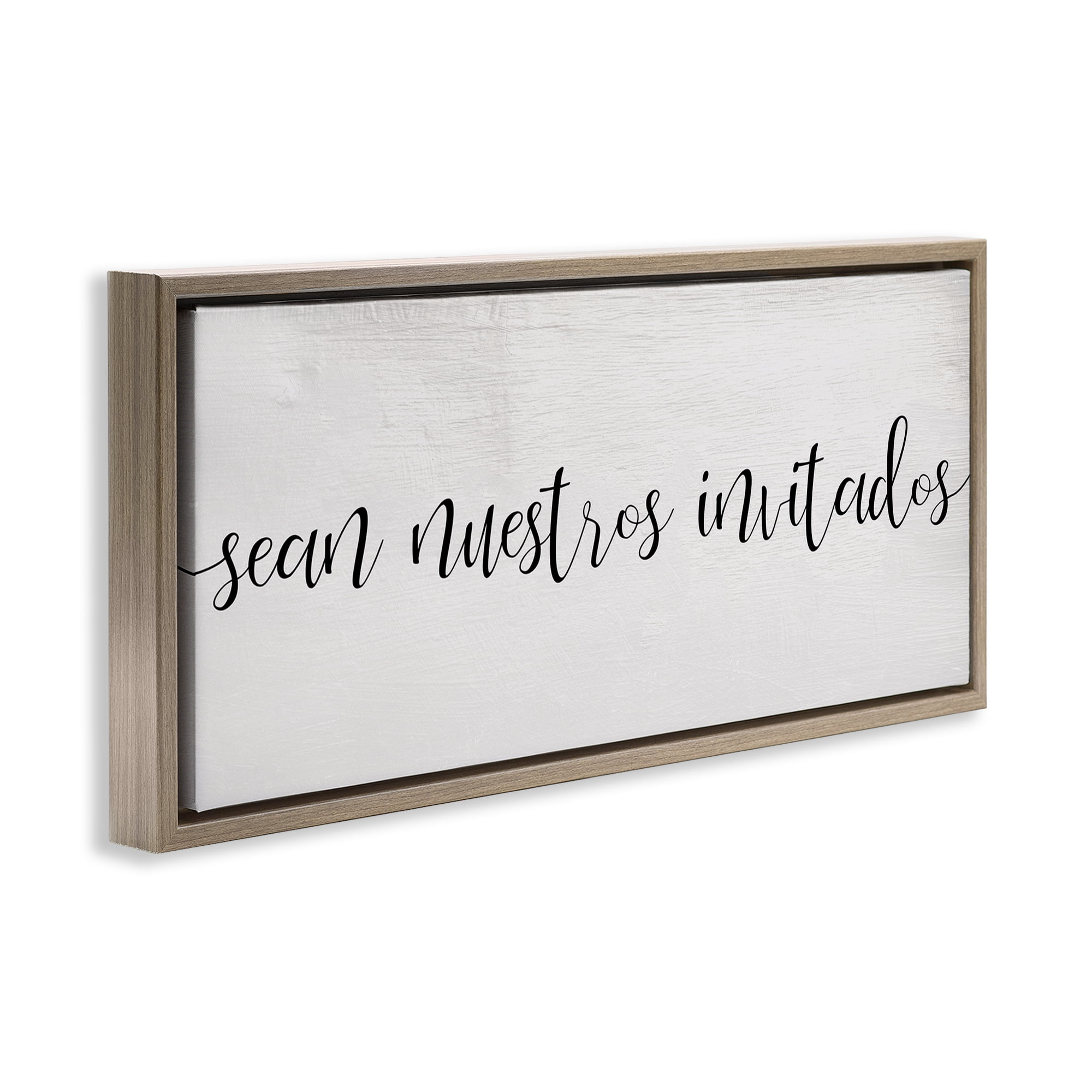 Stupell Industries Sean Nuestros Invitados Inspirational Quotes & Sayings Painting Brown Floater Framed Art Print Wall Art, 31 x 14