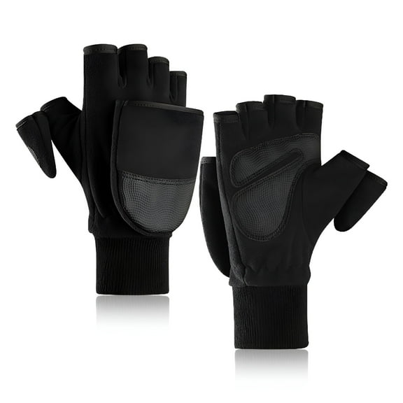 TELOLY Winter Outdoor Cycling Thicken Touch-Screen Flip Fingerless Gloves