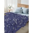 thumbnail image 2 of Twin Flat Sheet Only Dark Blue Paisley Pattern Soft Microfiber Cooling Bedding Sheets White Seamless Floral Art Flat Bed Sheet for Hotel,Home Decor, 2 of 6
