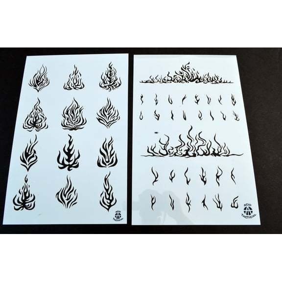 2PK Mylar Painting Stencils Camouflage Airbrush Craft RC Drone Mask FLAMES FIRE