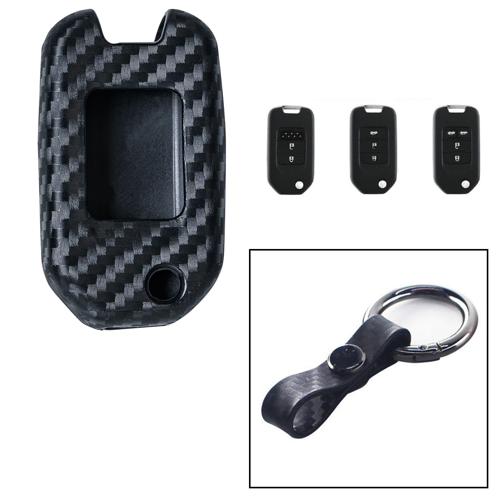 Black Carbon Fiber Style TPU Soft Smart Key Fob Cover Fit For Honda Accord CR-V Black Carbon Fiber Style TPU Soft Smart Key Fob Cover Fit For Honda Accord CR-V