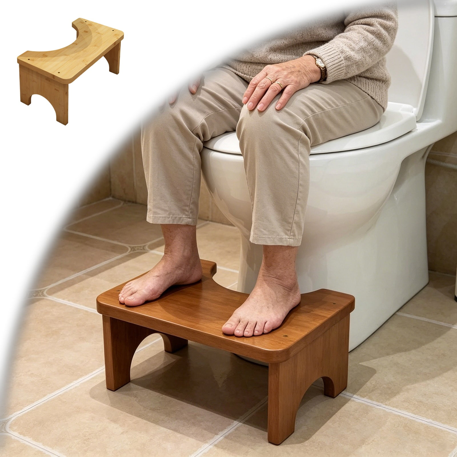 Toilet Stool, Wooden Squatting Potty Stool for Adults, Toilet Stool Squat Adult, Non- Wood Poop Stool, Portable Toilet Foot Pooping Step for Bathroom