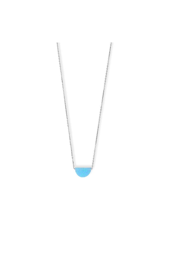 Women's .925 Sterling Silver 16" + 2" Opal Semicircle Necklace
