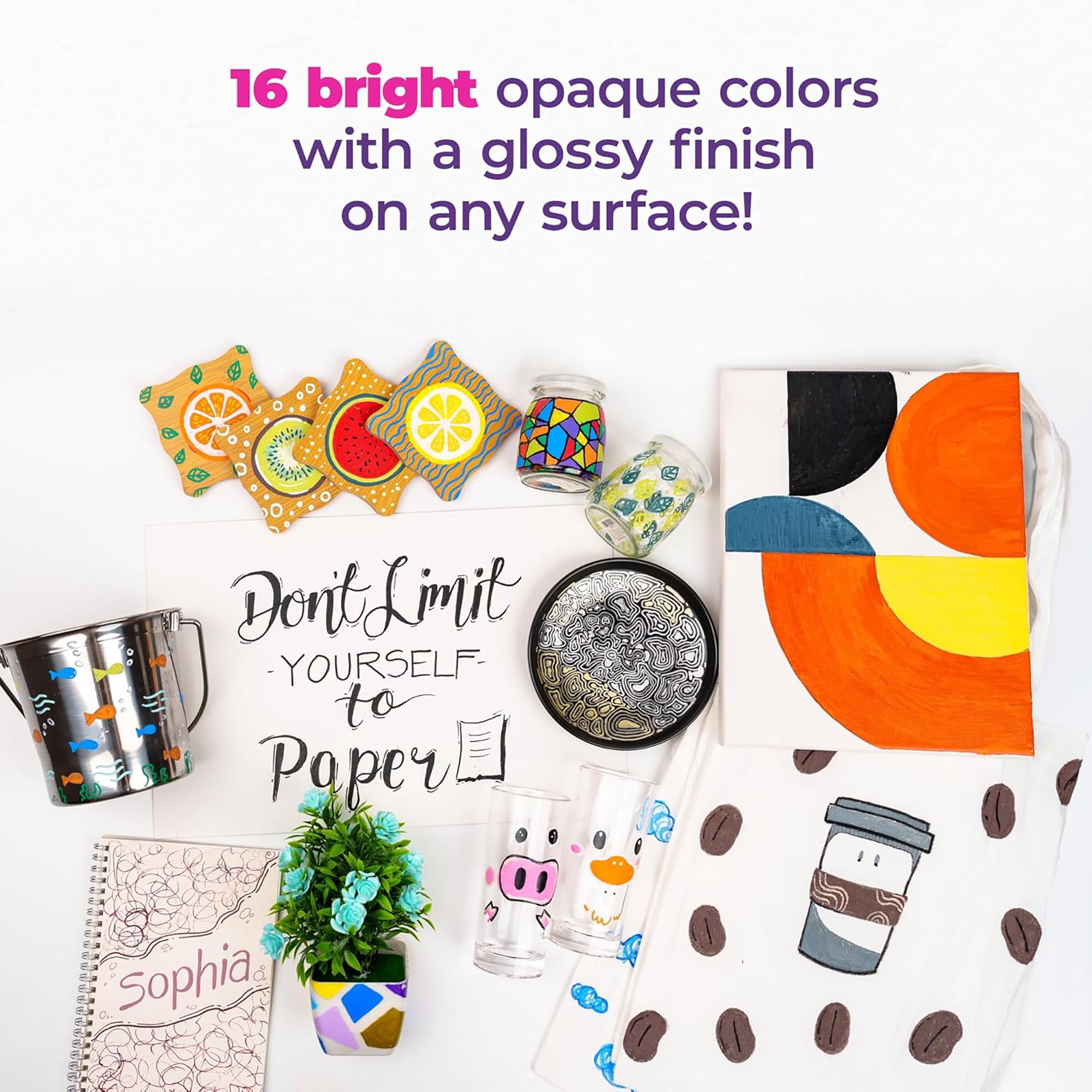 Pintar: Acrylic Paint Markers - Fine Tip 1mm, 16 Pack- Bright Opague Colors, Glossy Finish, Japanese Ink Multi-Surface Pens, Premium Art Supplies