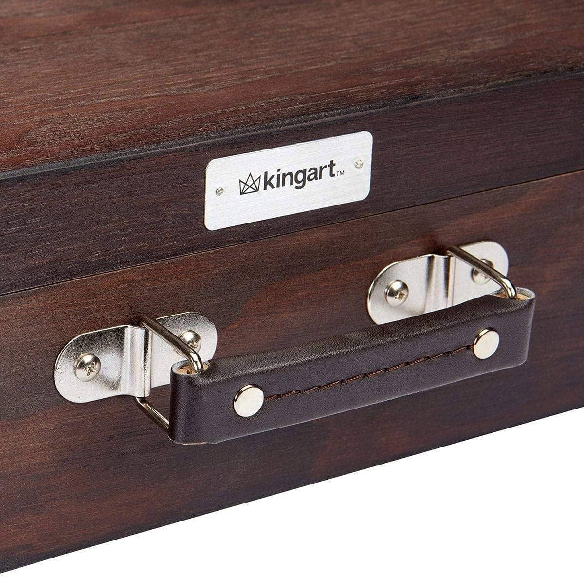 Wood Art Storage Box With Espresso Stain, 2-Tier Wood Case with 10 Dividers, Holds Markers, Paint, Brushes, Pencils, And More