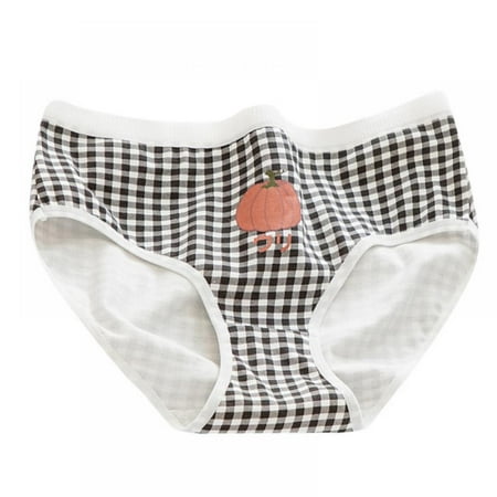 

Cotton Panties Ladies Plaid Fruit Print Cute Girl Mid-waist Panties Briefs