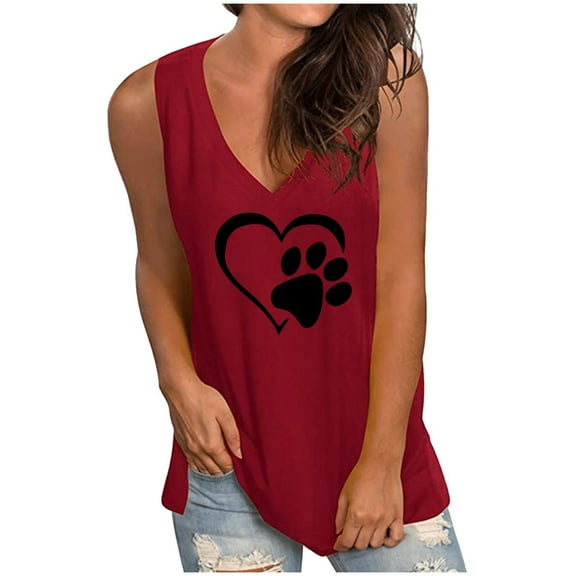 Womens Tank Tops Wycnly Workout Tank Tops for Women Fashion Dog Paw Graphics Tees Shirts Summer Ladies V Neck Sleeveless Loose Vest Blouses Cute Tops for Women