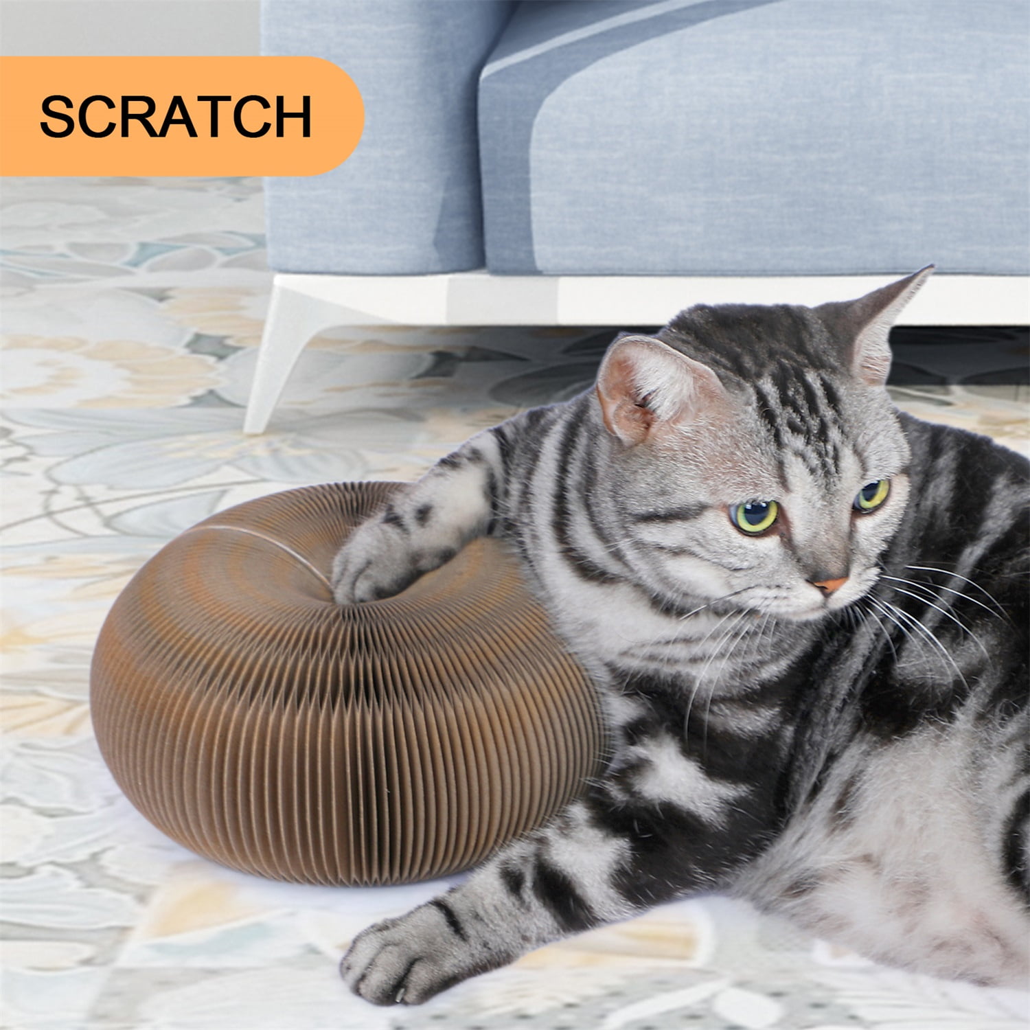 Pefilos 9" Magic Organ Cat Scratching Board, Interactive Scratch Pad with a Ball, Reversible Cat Scratcher for Grinding Claw, Retractable, Brown Pefilos 9" Magic Organ Cat Scratching Board, Interactive Scratch Pad with a Ball, Reversible Cat Scratcher for Grinding Claw, Retractable, Brown