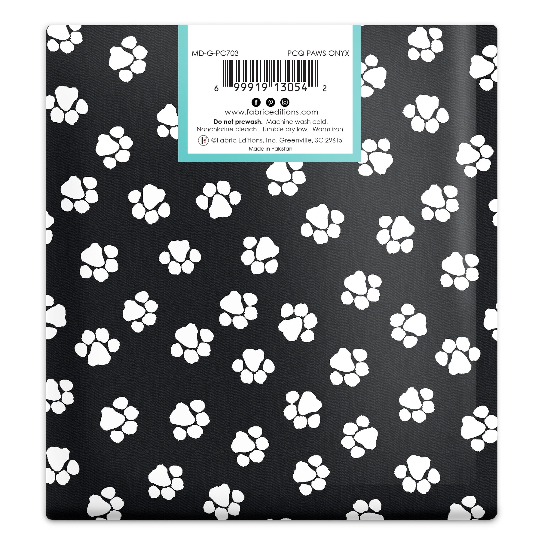 Create It 18"x21" Cotton Paws Black Precut Sewing & Craft Fabric, Pink 10 Pieces
