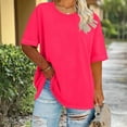 thumbnail image 2 of Short Sleeve Tops for Women Plus Size Crew Neck Fashion T-Shirt Summer Lightweight Basic Tee ,Pink,3XL, 2 of 5