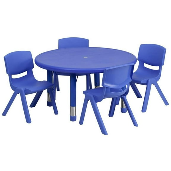 Pemberly Row 5 Piece 33" Round Height Adjustable Plastic Table Set in Blue
