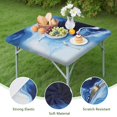thumbnail image 4 of Blue White Marble Pattern Square Fitted Tablecloth with Elastic Edge,Square Table Cover,Washable Elastic Table Cover for Home Kitchen Party Decor 34"x34", 4 of 6