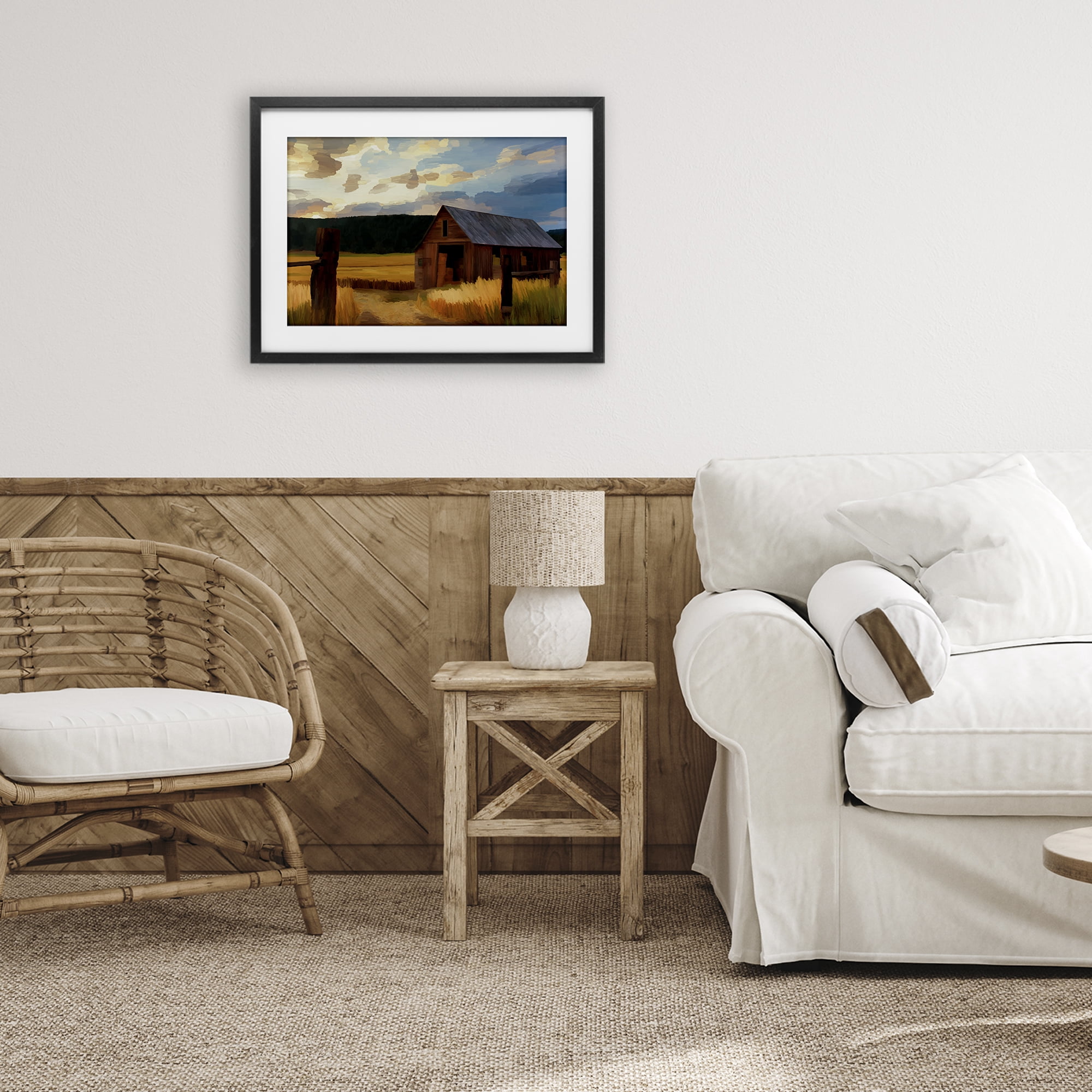 Stupell Industries Harvest Time Autumn Barn Black Framed Print Under Glass, design by Renel Peters