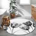 thumbnail image 4 of Tulip Black White Round Area Rug 3 FT, Small Kitchen Bathroom Mats, Spring Floral Botanical Bloom Washable Indoor Outdoor Throw Runner Carpet Non-Shedding Doormat for Table Shower Sofa Entryway, 4 of 8