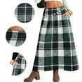 thumbnail image 4 of FRSASU Women's Maxi Skirt Spring Casual Flowy Elastic High Waist Wool Plaid A-Line Long Skirt with Pocket Green, 4 of 7