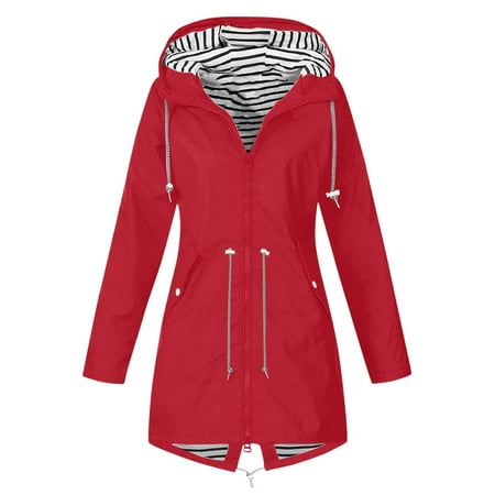 WREESH Plus Size Raincoat Women Waterproof Long Hooded Trench Coats ...