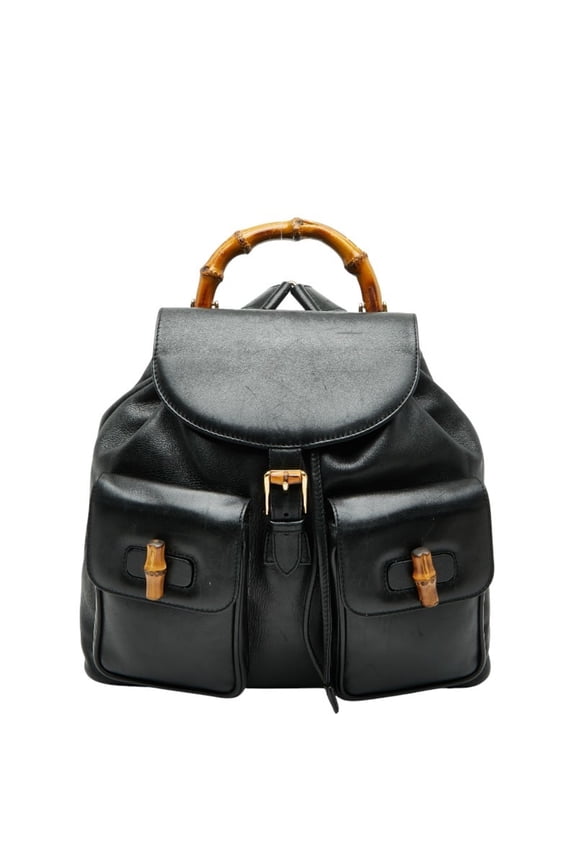 Pre-Owned Gucci Bamboo Backpack 003 2058 0016 Black Leather Women's GUCCI (Good)