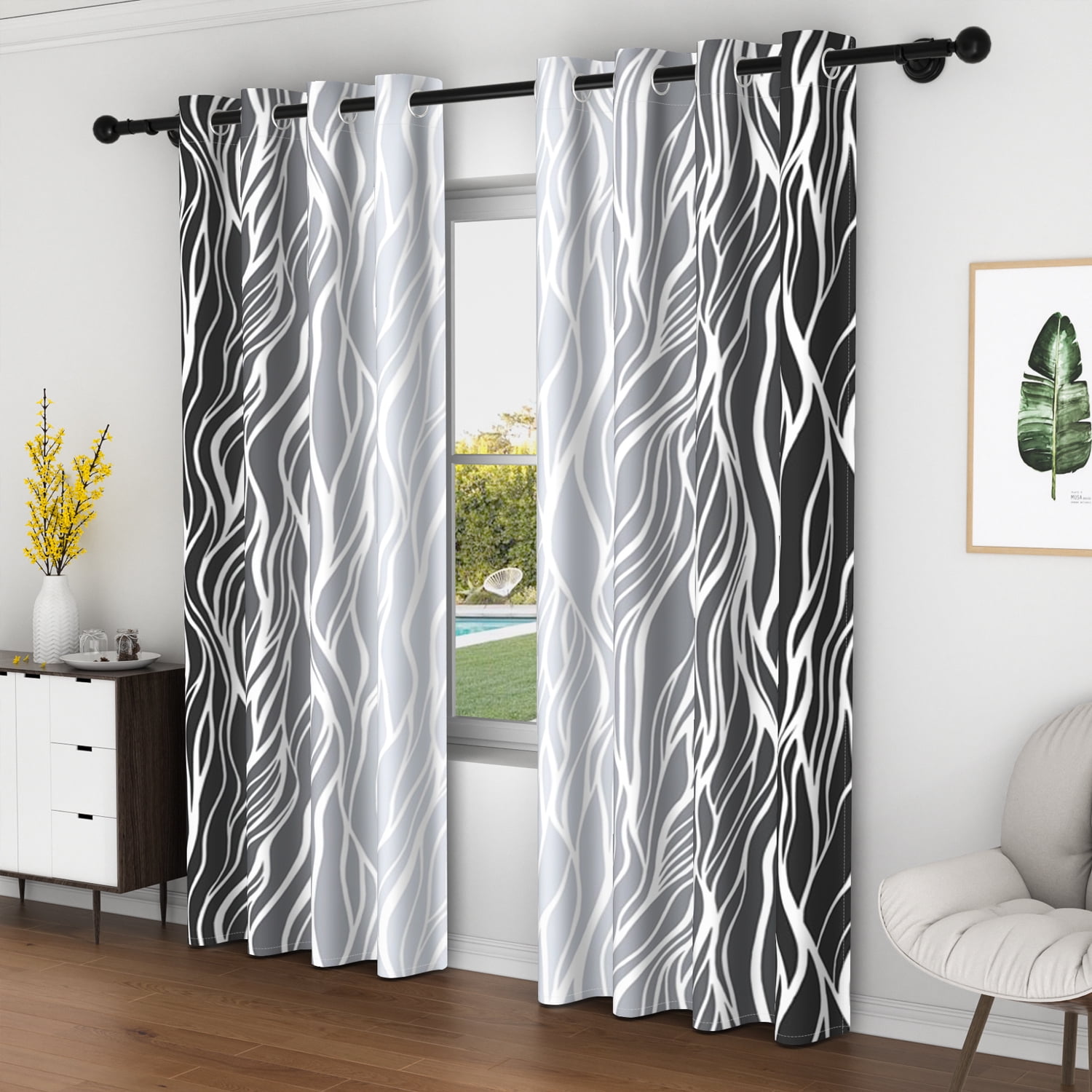 Lfeey Gradient Stripe Blackout Curtains, Grommet Curtains for Modern Living Room Bedroom, Gray Black, 52x84 inch