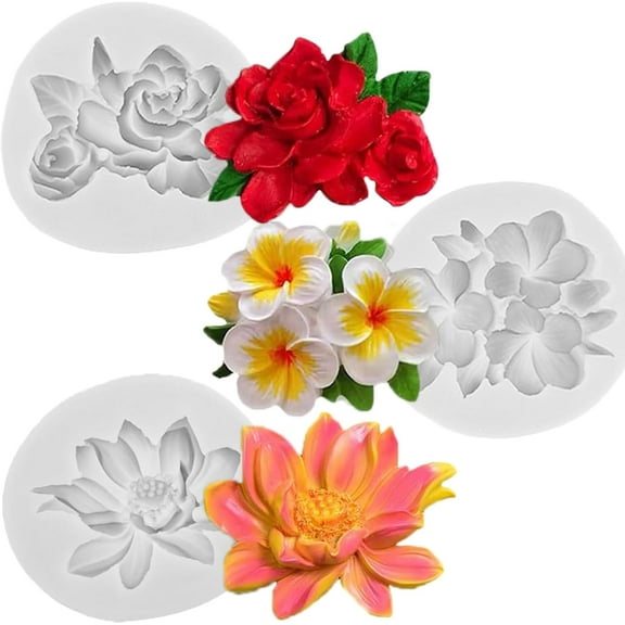 3Pcs 3D Flower Silicone Molds Set, Bloom Rose Silicone Molds for Soap Making ,Peony Molds for Handmade Chocolate, Cupcake, Dessert Decoration