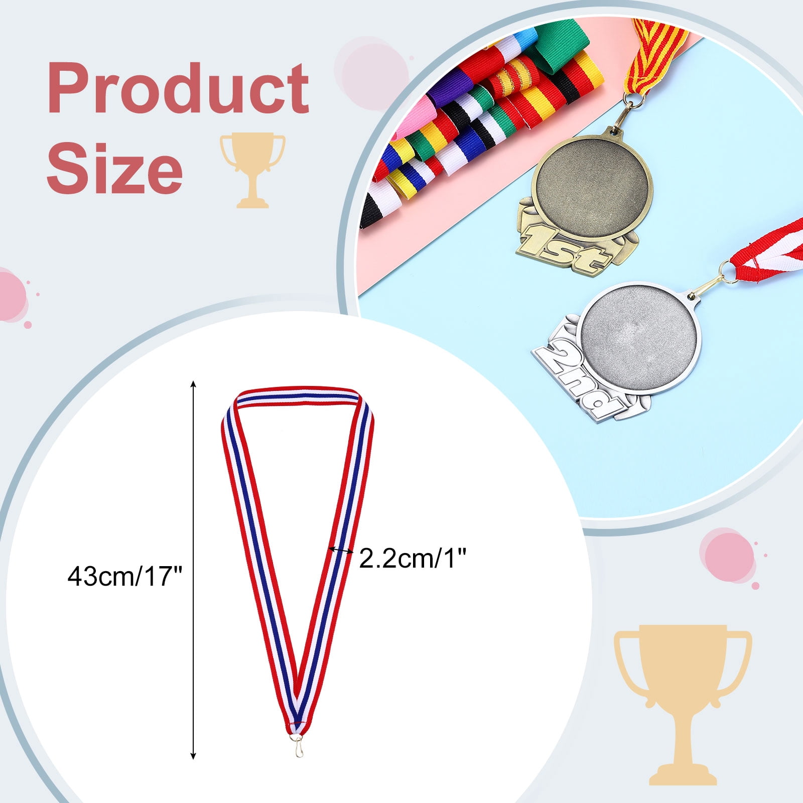 Uxcell Award Neck Ribbons with Snap Clips Polyester Medal Lanyards for Competitions Red/White/Blue/Red 66 Pack