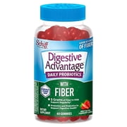 Digestive Advantage Prebiotic Fiber Gummies + Probiotics for Digestive Health, Daily Probiotic Gummies for Women & Men, Digestive Supplement for Regularity & Gut Health, 60ct Strawberry Flavor