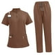 thumbnail image 2 of Conjunto de uniforme médico de manga corta con camiseta y pantalón para centro de belleza y peluquero canino. Marrón, 2 of 9
