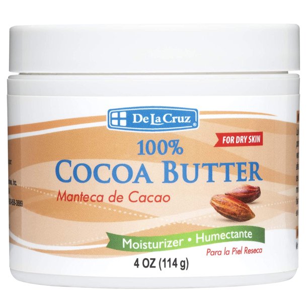 De La Cruz Pure Cocoa Butter Cream Dry Skin & Body Moisturizer, 4 Oz Tub