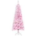 thumbnail image 1 of Pink 60" Snow-Flocked Pencil Christmas Tree | Auto Open, Slim Design for Living Room & Holiday Decor | Artificial Xmas Tree with Steel Base, 1 of 7