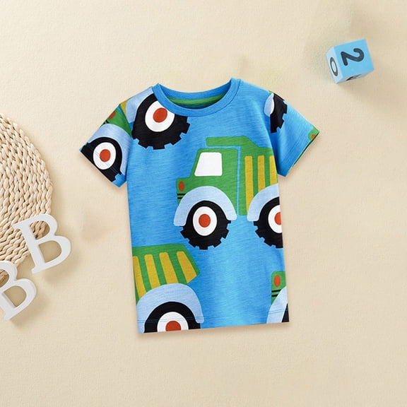 Vedolay Crop Tops For Boy Boys Short Sleeve Polo Shirt Cartoon Dinosaur Printed Kids Tops,Blue 6-7 Years